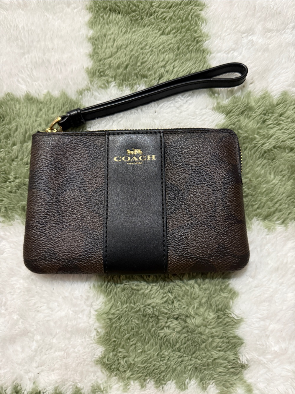 Coach Brown and Black Leather Zip Wristlet